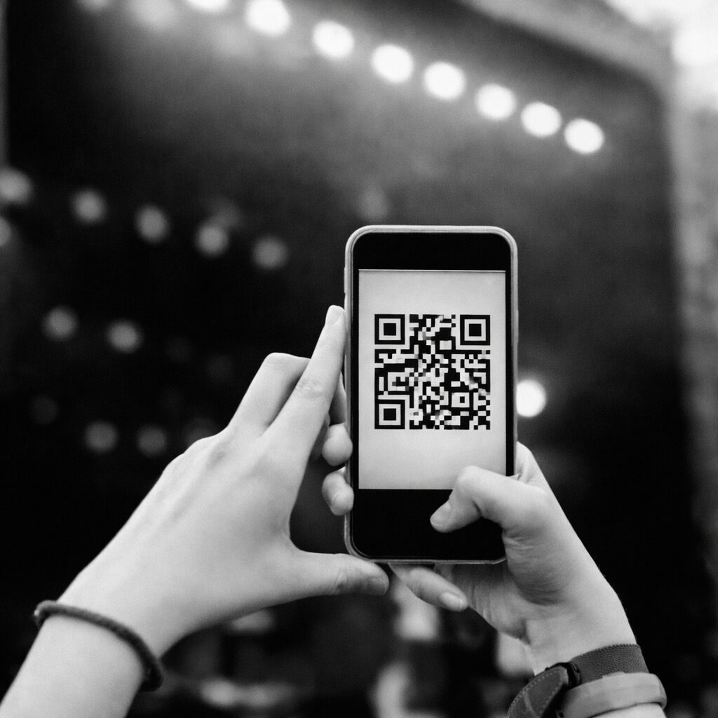 A fan ordering merch on a phone at a show