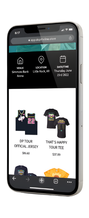 Skip the line merch store pos app on a phone